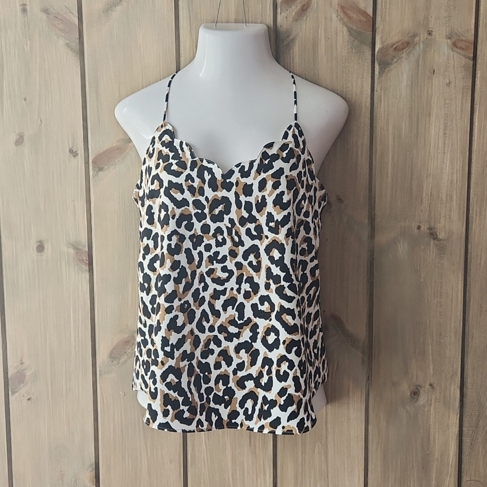 J Crew Leopard Scalloped Cami Top Size 8 - Picture 7 of 7